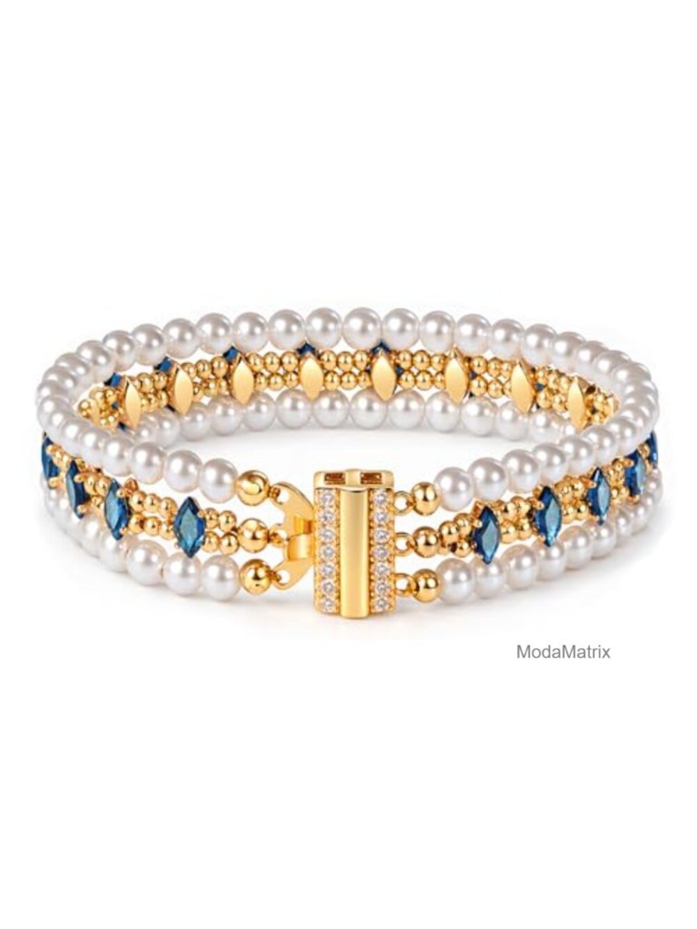 18K Gold Plated Faux Pearl Beaded Bracelet Handmade Vintage Style
